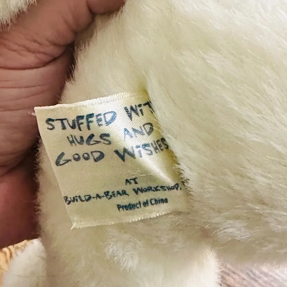 Build A Bear Vintage White Teddy with Pink Nose and Stitch